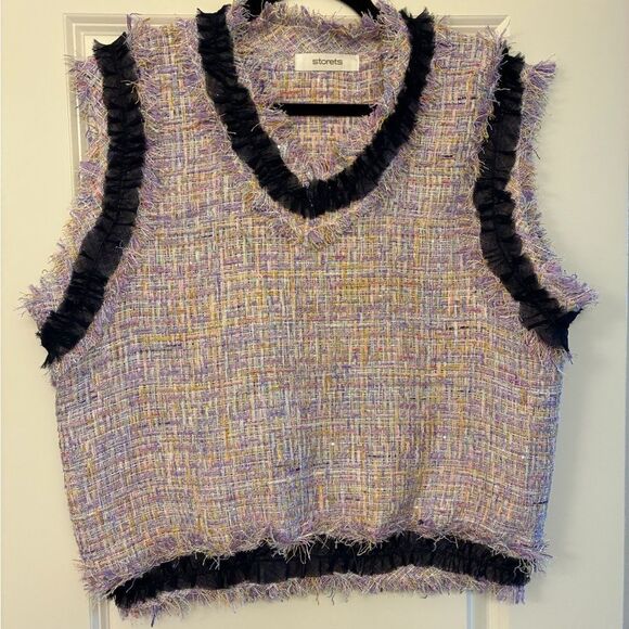 STORETS Sleeveless Tweed Top Lavender Navy Women’s Size Large - Picture 1 of 4